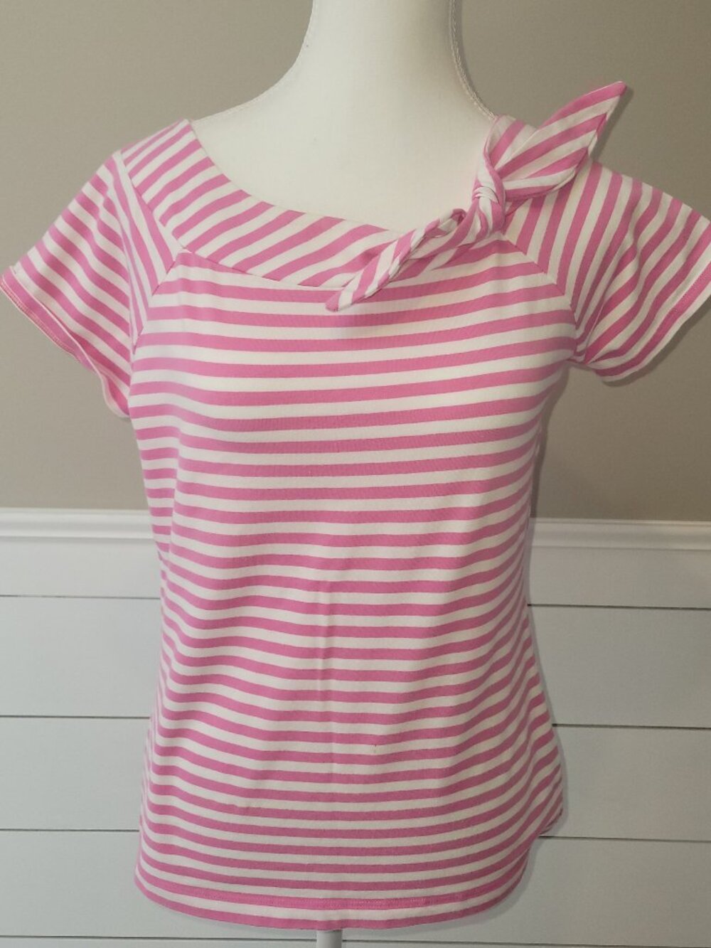 Chaps Pink Stripe  Short Sleeve Fitted Summer Shirt-Size S